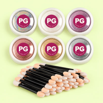 Chrome Nail Powder Set, 6 Colors with Applicators